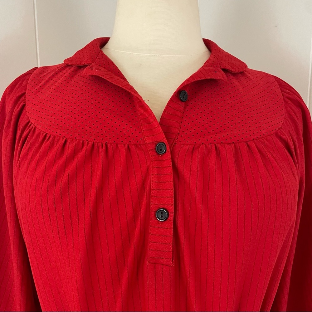 Vintage Midi Dress Women’s XL Stripe Polka Dot Henley Short Sleeve Shift Pockets - Picture 3 of 9